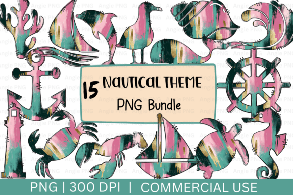 Brushstrokes Nautical Clipart Bundle Graphics for Crafts