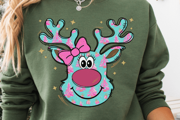 Pink Christmas Reindeer PNG, Coquette: Graphics for Crafts & Content