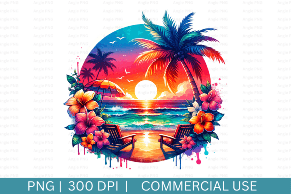 Summer, Watercolor Tropical Beach Graphics for Crafts
